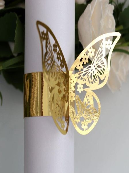 Anelli da tovagliolo da 50 pezzi Anello farfalla Porta di carta tagliata laser asciugamano El Birthday Nottante Decorazione della tavola per feste di Natale6859507