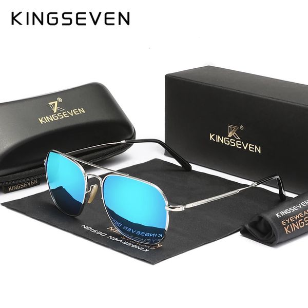 Occhiali da sole polarizzati Kingseven per uomini donne alla moda UV400 in lega quadrata tela antigogli anti-riflessione Eyewear di lusso 240415