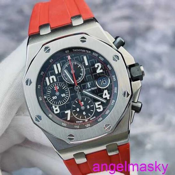 Famous AP Wrist Watch Royal Oak Offshore Série 26470ST Primeira geração Vampire Red Needle Timing Automático Mechanical Watch Mens 42mm