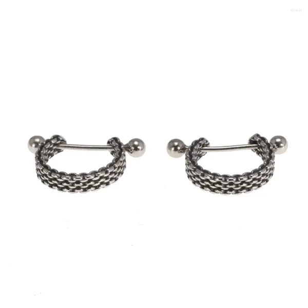 Hoop-Ohrringe 925 Sterling Silberschmuck Einfacher Geflecht C-förmiger Retro-Punk-Persönlichkeit für Männer und Frauen