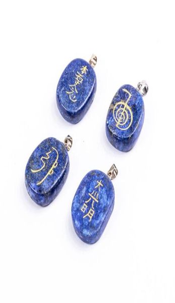 Natural Lapis Lazuli Energy Stone Halskette Heilung Master Prop Chakra vier Elemente Reiki Symbol Männer Frauen Anhänger Amulett Pendel 5981040