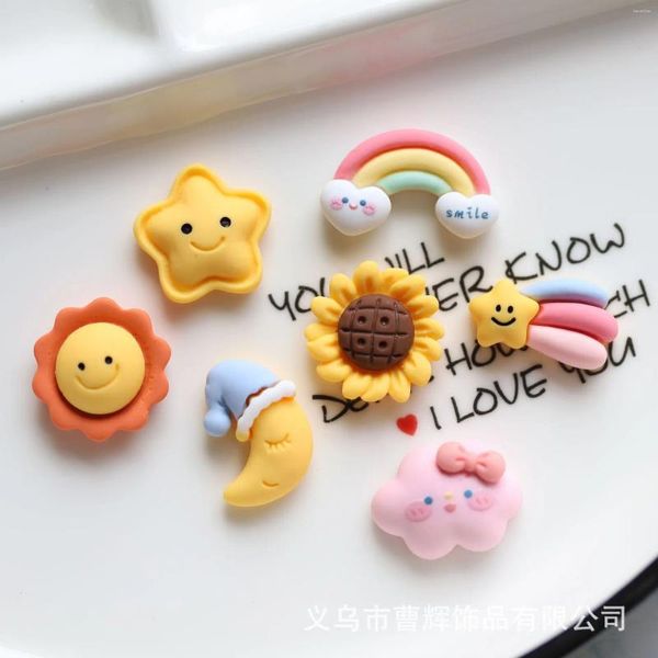 Dekoratif figürinler 20pcs kawaii karikatür gökkuşağı ayçiçeği yıldız ay reçine cabochon düz back scrapbooking zanaat diy saç aksesuarları telefon