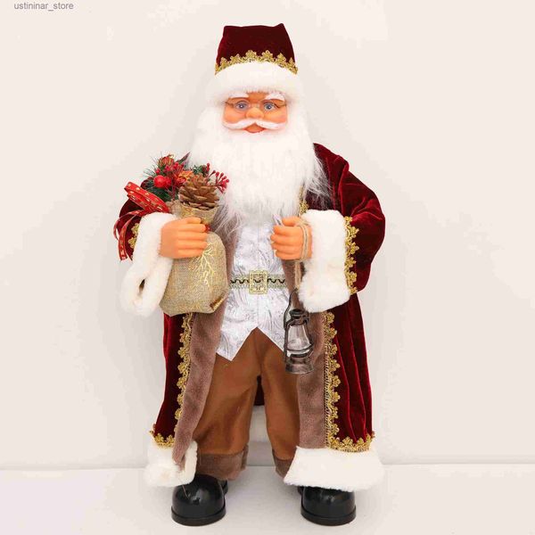 Animais de pelúcia de pelúcia de 60 cm de pelúcia elétrica Papai Noel Rose Red cantando russo em pé de Papai Noel Doll L47