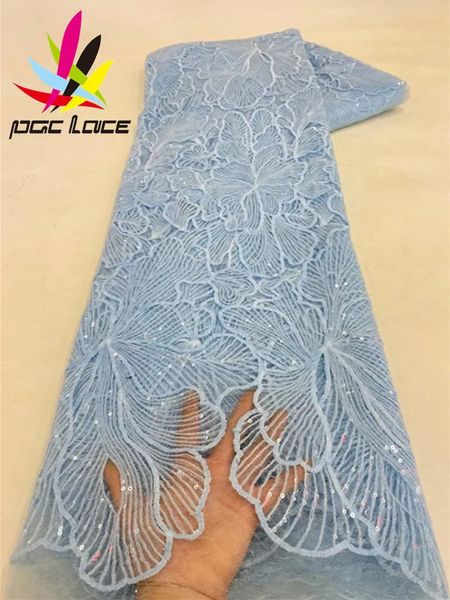 PGC 5 ярдов африканские блестки Кружевая ткань Высококачественная французская нигерийская вышиваемая сеть.