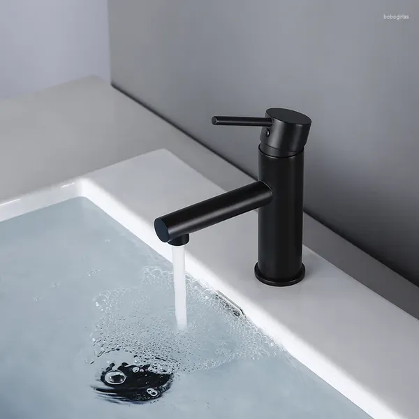 Waschbecken Wasserhähne luxuriöser einzigartiger Degsin-Messing-Basin-Wasserhahn-Set Matt Black Round Deck Mount Einloch und kaltes Wasserhahn