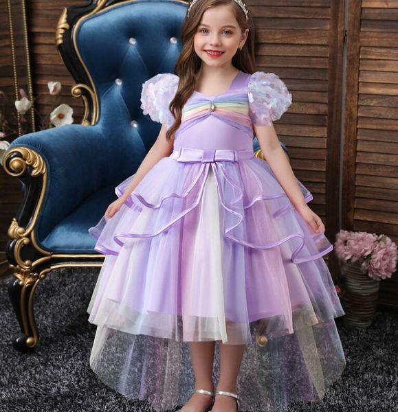 Kinder Pompadour Kleider 2024 Regenbogennetz Heckkuchen Kleid Mädchen Show Prinzessin Kleid Babyrock