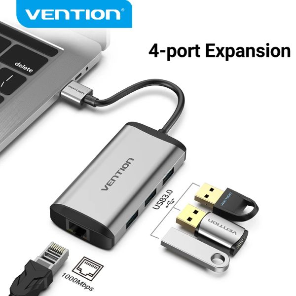 Kartlar Vention USB Ethernet Adaptörü USB 3.0 ila RJ45 LAN USB HUB Anahtarı Xiaomi Mi Box Laptop3/s Settop USB Ethernet Ağ Kartı