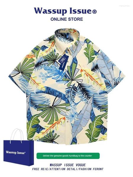 Herren -Freihirt -Shirts WASSUP -Ausgabe Ausgabe Summer Modemarke Kurzarm für Männer lose Hawaiianamerikanische Paar Shirt