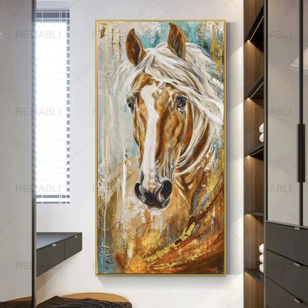 Dipinto di olio per cavalli stampato su poster di animali da animale di tela Picture artistiche per soggiorno decorazione del portico d'ingresso moderno cuado