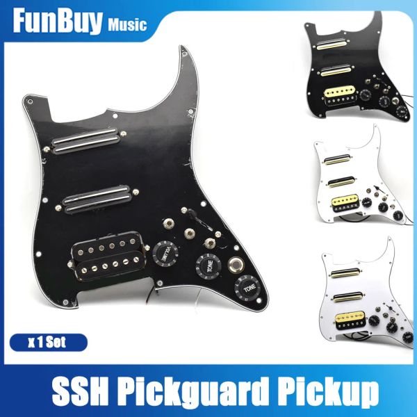 Guitar St Electric Guitar Double Bobilp Pickup SSH Pickguard com Silence Switch/3,5 Jackloaded Black White pré -conectado