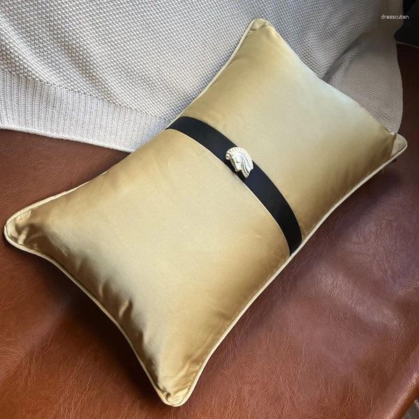 Travesseiro luxuoso dourado em tecido de cetim de cetim GoldenHorse Cover Art Art Case Decorativa Sofá Moderno Coussin