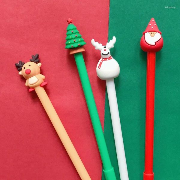 4pcs Frohe Weihnachtsgeschenk Gel Stift zum Schreiben von 0,5 mm Kugelschaltpunkt Schwarz Farbe Tinte Stifte Santa Claus Tree Deer School A6042