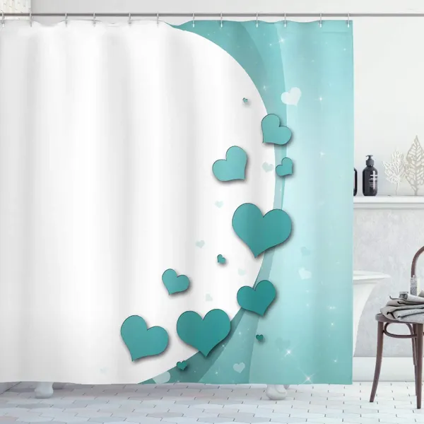 Tende per doccia turchese tende turchese San Valentino arte romantica con cuori stelle di matrimonio felicità tema decorazione del bagno ganci 70 