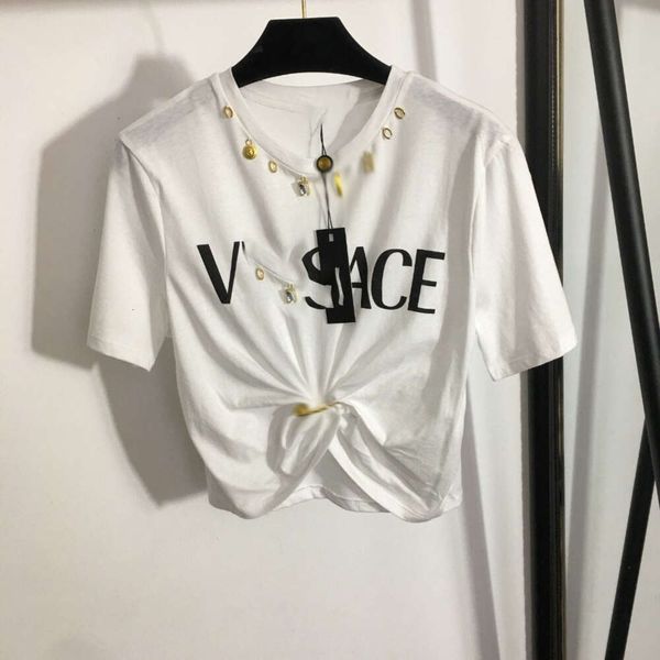 Fan Ailesi Pamuk Yüksek Bel Kısa Pin Donanım Asma Dekorasyon T-Shirt Çok Yönlü Günlük Stil