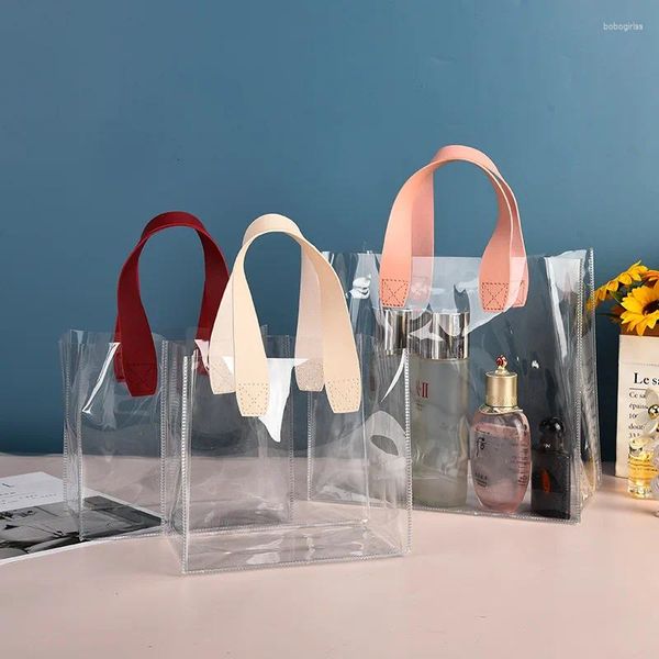 Aufbewahrungstaschen 1pc Transparent PVC Handheld Einkaufstasche Kosmetische Begleiter Geschenk Tragbare Verpackung Plastikhandtasche