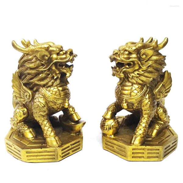 Dekorative Figuren Feng Shui Kylin Vermögen Statue Messing Chinese Home Dekoration Qilin Figur Office Dekor Viel Glück Goldene Skulptur