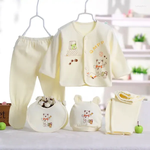 Conjuntos de roupas de 0 a 3 meses 5pcs Conjunto da primavera Roupa de outono de bote de desenho animado urso bebê meninos roupas de algodão