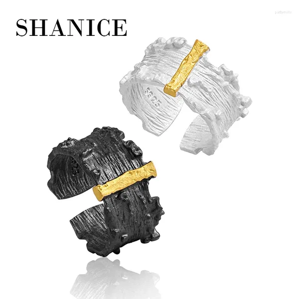 Clusterringe Shanice 925 Sterling Silber Schwarz Open Verstellbarer Ring Einfach für Frauen Mann Party Fein Schmuck Klassiker Geschenke