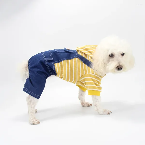 Köpek giyim moda evcil hayvan jean tulum çizgili denim sürprizler dört ayaklı streç gündelik kıyafetler köpek kostümleri