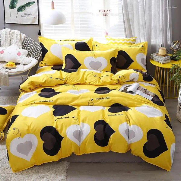 Постиловать наборы желтого рисунка сердца алоэ хлопковой одеял с плоской кровать