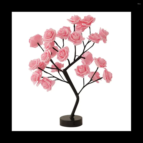 Borse di stoccaggio batteria USB Lampada a led lampada a led rosa fiore bonsai luci notturne di garland
