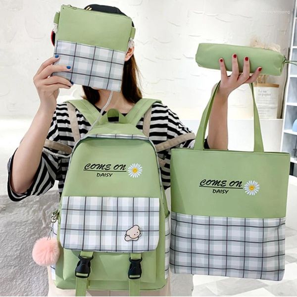 Rucksack Drop Cartoon 4pcs Set High School Campus Einfache Schüler Bag College niedliche Plaid -Rucksäcke für