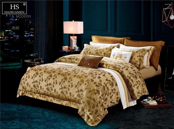 Set di biancheria da letto foglie di fascino 4 pezzi in filo tinto tinto di jacquard letto king size copripiumino set di cuscino foglio di letti in tessuto