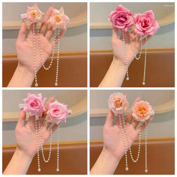 Haarklammern Klassische Blumen Vintage Mode Perle Kette Blume Haarnadel Alte chinesische Stil farbenfrohe Seite Frauen