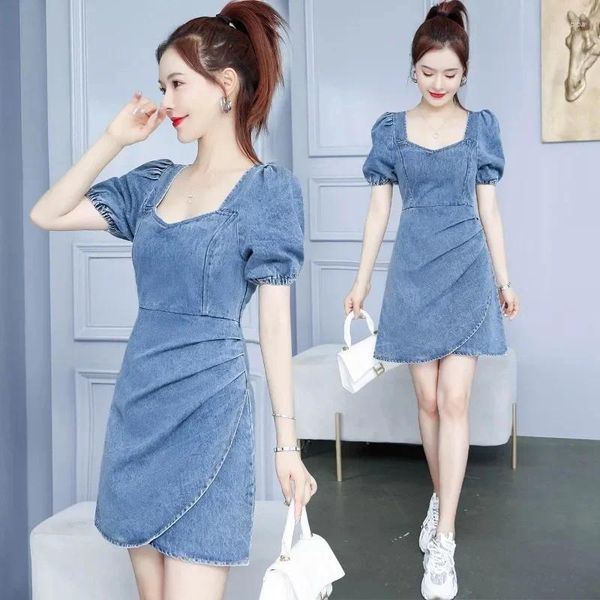 Lässige Kleider Korean Denim Kleid für Frauen 2024 Sommer A-Line Jeans Sexy Mini Vestidos