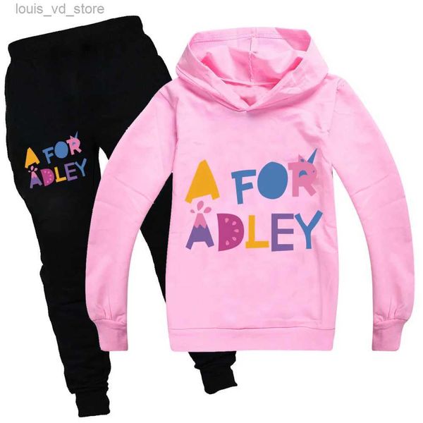 Kleidungssets neuer Cartoon A für Adley Clothes Kids Frühling Autumn Hoodie Pullover+Hosen 2pcs Anzug Baby Girl Kleidung Sets Jungen Sportuits T240415