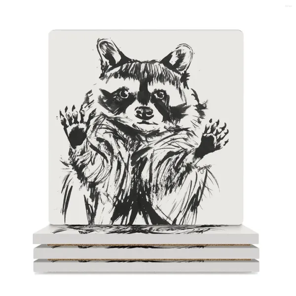 Tapetes de mesa Lixo Panda Boy - Raccoon Ilustração de Ilustração Cases de cerâmica (quadrado) Cute Stand Stand Tea Cup Drinks