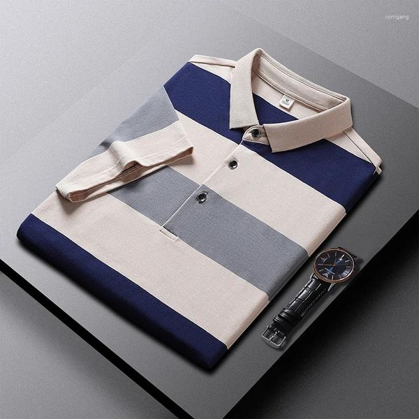 Herren Polos Sommer Polo Shirts Mode Pendler gestreiftes Farbschalter Kurzärmel Button Standard Business Casual Tops