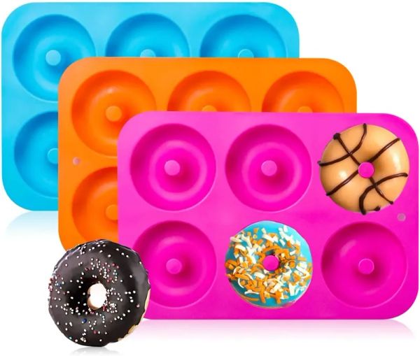 6 buracos silicone donut mofo assado de assadeira antiaderente de panificação de chocolate bolo de chocolate Diy Tools de decoração de bagels muffins donuts atacado