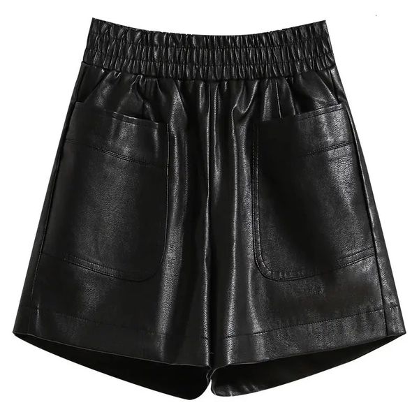 Surnta e inverno Moda de bolso emendado para mulheres shorts de couro sólido Botas largas de perna larga 240415