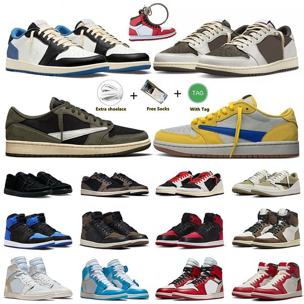 OG Original Mens Basketball Shoes 1s Jump Man 1 Canary Reverse Mocha Black Olive Phantom обувь для гольфа потерян и найдет мужчин, женщины 1s Trainers Designer Conteakers 36-47