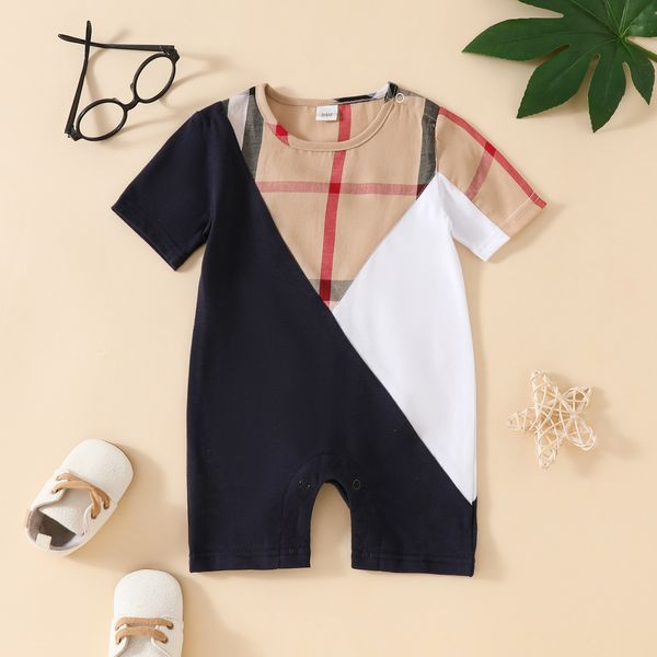 0-24 Monate Jungen Mädchen Sommer Plaid Rompers Neugeborenes Baby Baumwollbodysuit Säugling und Kleinkind Kurzarm-Overall-Anlagen Kinderkriechen Kleidung BH243