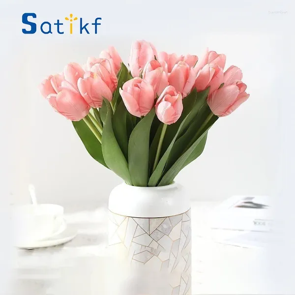 Fiori decorativi 10pcs/lot pu mini tulipano fiore artificiale vero tocco di nozze floreale bouquet natalizio per la casa decorazione regali