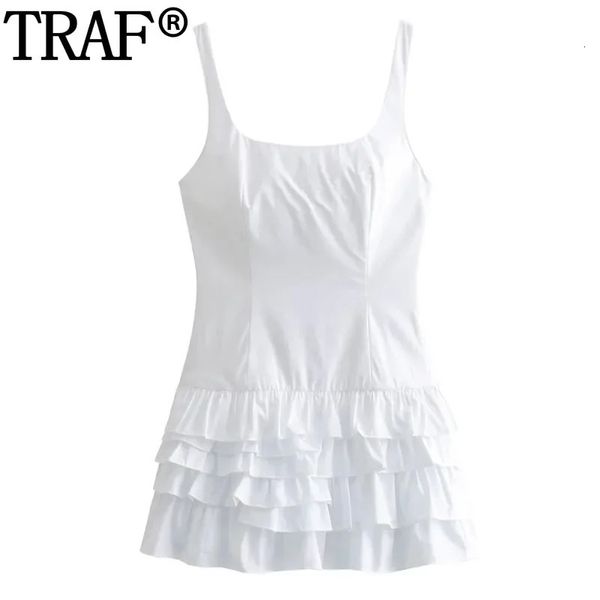Traf plissado trafado vestido branco mulher sem mangas deslize mini vestidos curtos sem arrasto para mulheres festas 240415