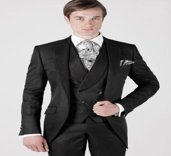 Tuxedos clássicos de casamento preto Ternos de ajuste fino para homens Groomsmen Terno de três peças Partido de baile barato Homens formal de terno de jaqueta calça3303185