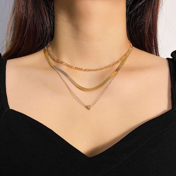 Novo conjunto de 3 peças de cobra de pêssego de pêssego de colar de amor de vento em ouro, cadeia de ligas criativas femininas