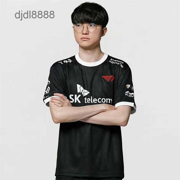 Мужские футболки 2023 LOL T1 Black Jersey Lck Skt Faker Keria Zeus Oner Gumayusi Cust