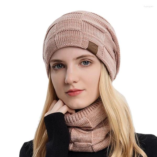 Tappi per palline cappelli da berretto inverno scarf set donne berretto a maglia calda collo femmina addensato pelliccia rivestita lady balaclava maschera bobble per