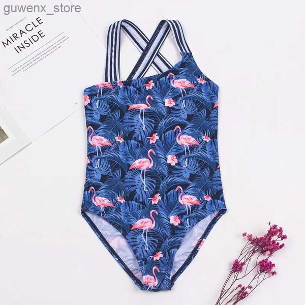 One-Pieces 3-14 Jahre Flamingo Print Sommer Teen Girls Kinder Schwimmbekleidung Sommer Beach Studenten Kinder ein Stück Badeanzug Badeanzug Y240412