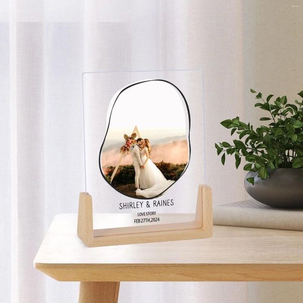 Rahmen personalisierte Acryl -PO -Rahmen mit Holzständer Customized Valentines Day einzigartige Bild Plaque Desktop Geschenk für Paarliebhaber