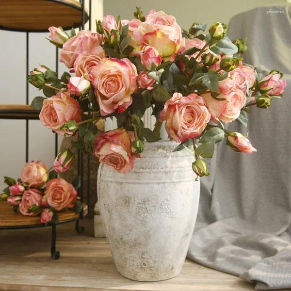 Dekorative Blumen 3pcs/Bouquet Vintage Rose Künstliche Blume Hochzeit Home Dekoration gefälschte Bouquet Luxus Dekorakion Para El Hogar