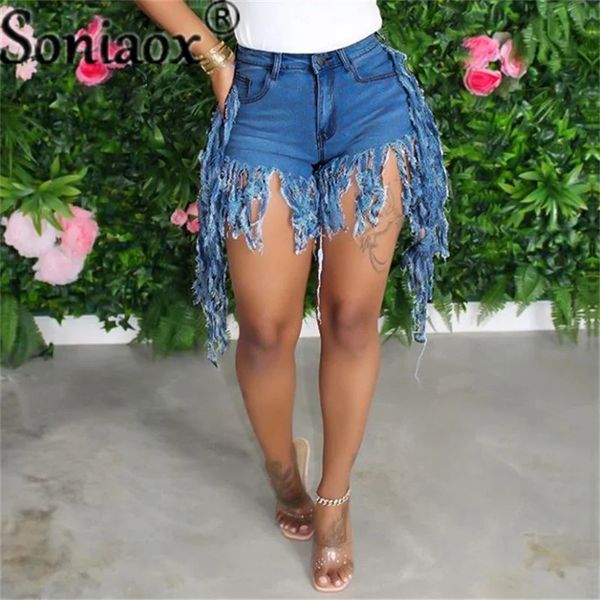 Mulheres shorts de verão jeans Tassel High cintura Zipper casual jeans Ladies Street Night Club Skinny Shorts 240412