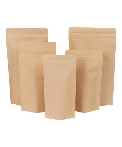 500pcs Zipper Brown Kraft Aluminizing Pouchstand Up Kraft Paper Aluminum Foil Bag Countable Scip Lock Seal