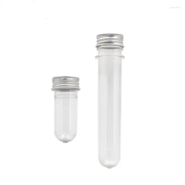 Garrafas de armazenamento 20 ml 40ml PET PET PLÁSTICO PLÁSTICO VAZ PLÁSTICO BRANCHO DE TETUMENTO DE TESTE REFILÍVEL COM CAPAS DE ALUMINA