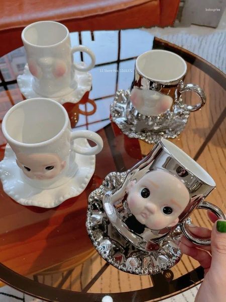Tazze super carine maschile maschile casa set di ceramica set di caffè di alto valore per la colazione di alto grado di compleanno tazza da bere tè