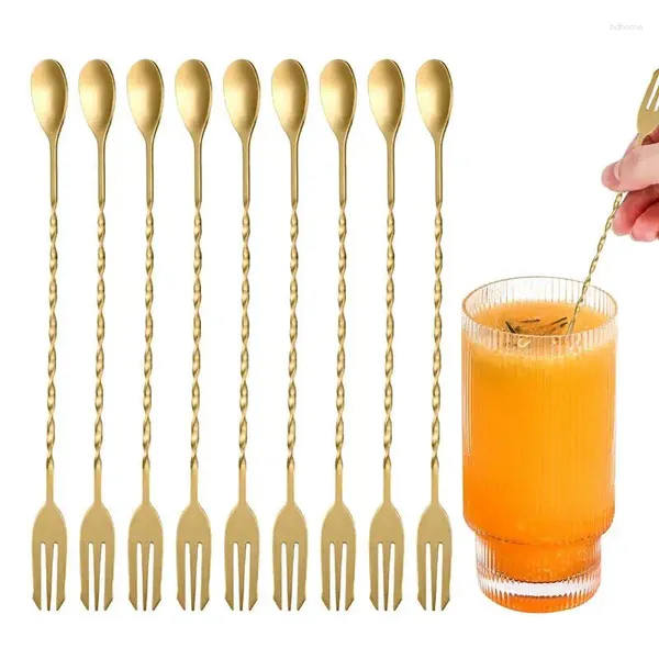 Forks 10pcs aço inoxidável Cocktails Picks Sticks Fruit Spoon Boners com palitos de dente de alça longa para acessórios de festa